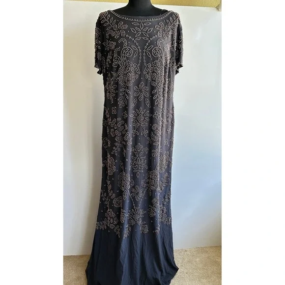 Betsy & Adam Beaded Gown Cognac Black Tie Formal MOTB Gala Old Money Elegant 14W - Picture 11 of 14